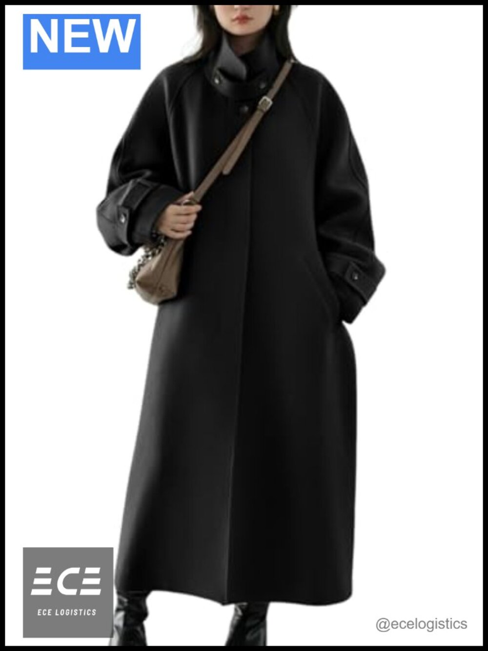 Wool Blend Pea Coat Hidden Button Long Overcoat Business Winter